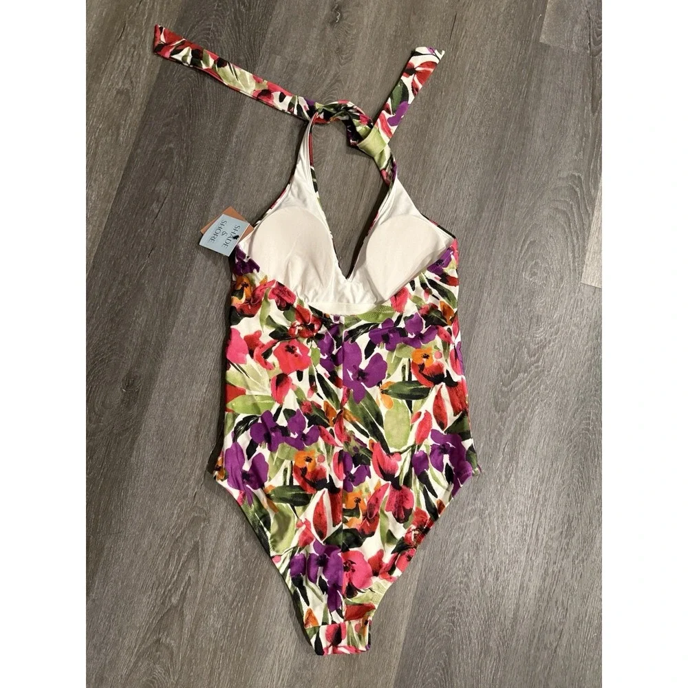 Women's Medium Coverage One Piece Swimsuit L (12-14) Tropical Bathing Suit